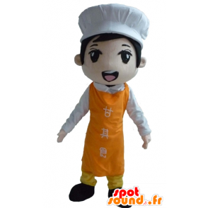 Asiatisk kockmaskot med förkläde och kockhatt - Spotsound maskot