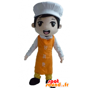 Mascot cozinheiro asiático com um avental e chapéu de chef - MASFR23988 - Mascotes homem