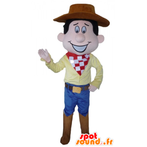 Mascotte de cow-boy, en tenue traditionnelle avec un chapeau - MASFR23992 - Mascottes Humaines