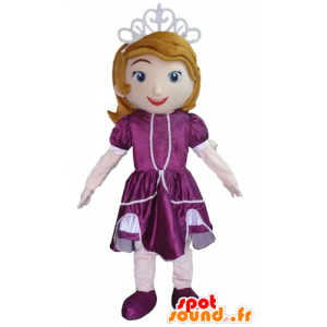 Princess maskot, med en lila klänning - Spotsound maskot