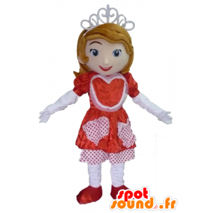 Princess maskot, med en röd och vit klänning - Spotsound maskot