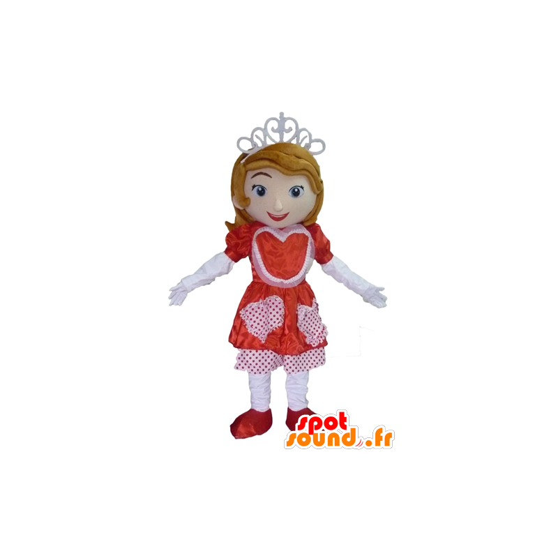 Mascotte de princesse, avec une robe rouge et blanche - MASFR23994 - Mascottes Humaines