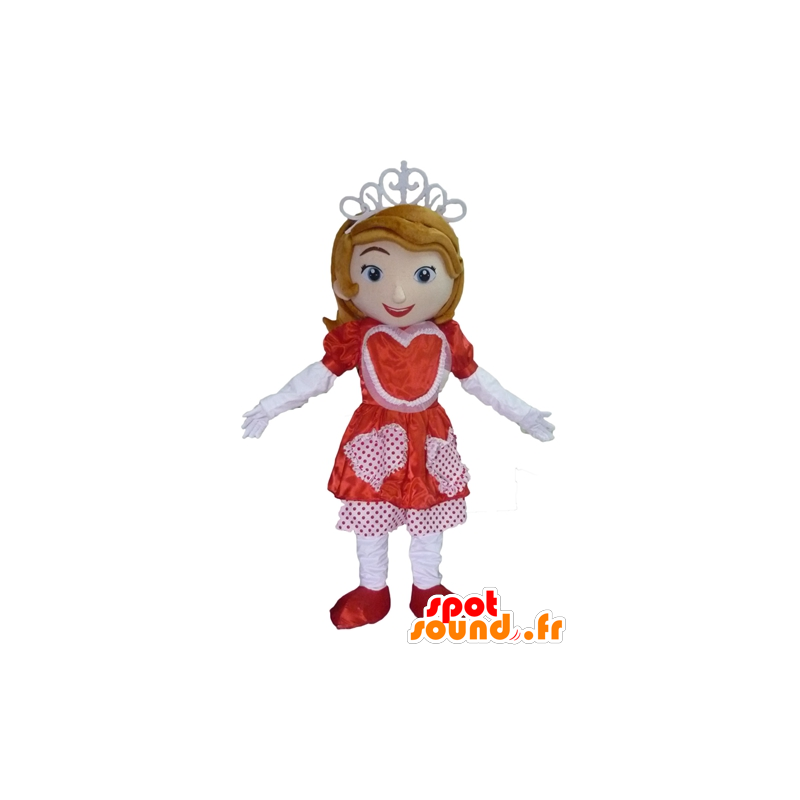 Princess Mascot, med en rød og hvit kjole - MASFR23994 - menneskelige Maskoter