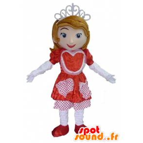 Mascotte de princesse, avec une robe rouge et blanche - MASFR23994 - Mascottes Humaines