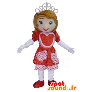 Princess maskot s červené a bílé šaty - MASFR23994 - lidské Maskoti