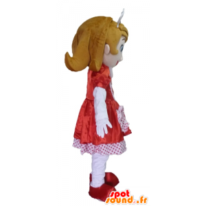 Princess Mascot, med en rød og hvit kjole - MASFR23994 - menneskelige Maskoter