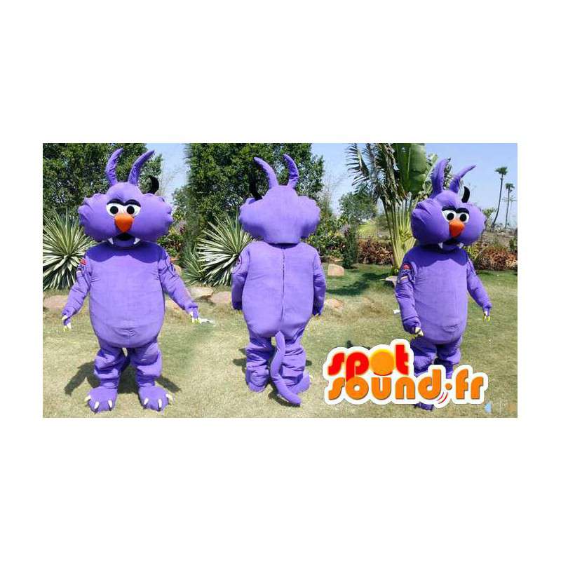 紫のモンスターのマスコット。紫の猫のコスチューム-MASFR006590-猫のマスコット