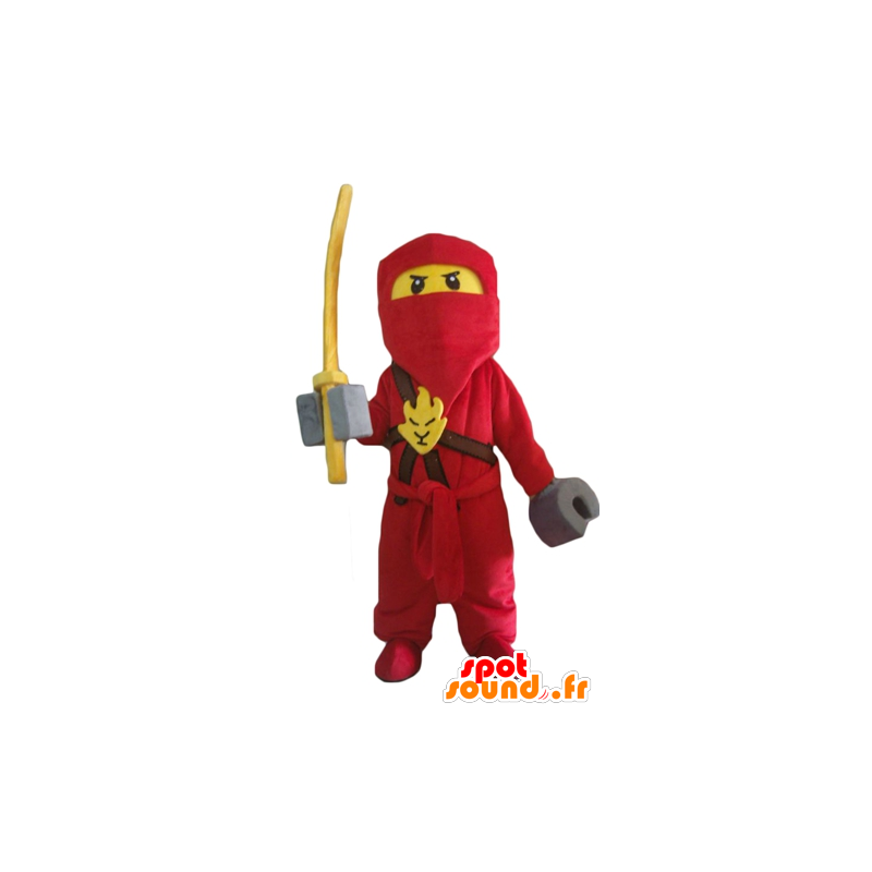 Lego maskot samuraj, červené a žluté s kapucí - MASFR23997 - Celebrity Maskoti