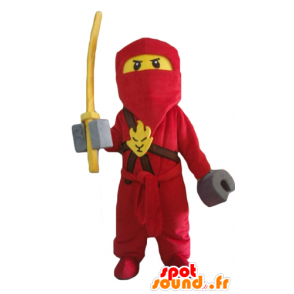 Lego maskot samurai, rødt og gult med hette - MASFR23997 - kjendiser Maskoter