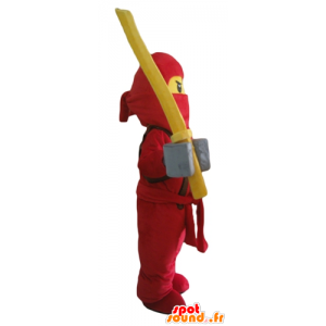 Lego mascotte samurai, rood en geel met een kap - MASFR23997 - Celebrities Mascottes