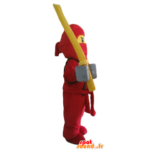 Lego maskot samurai, rødt og gult med hette - MASFR23997 - kjendiser Maskoter