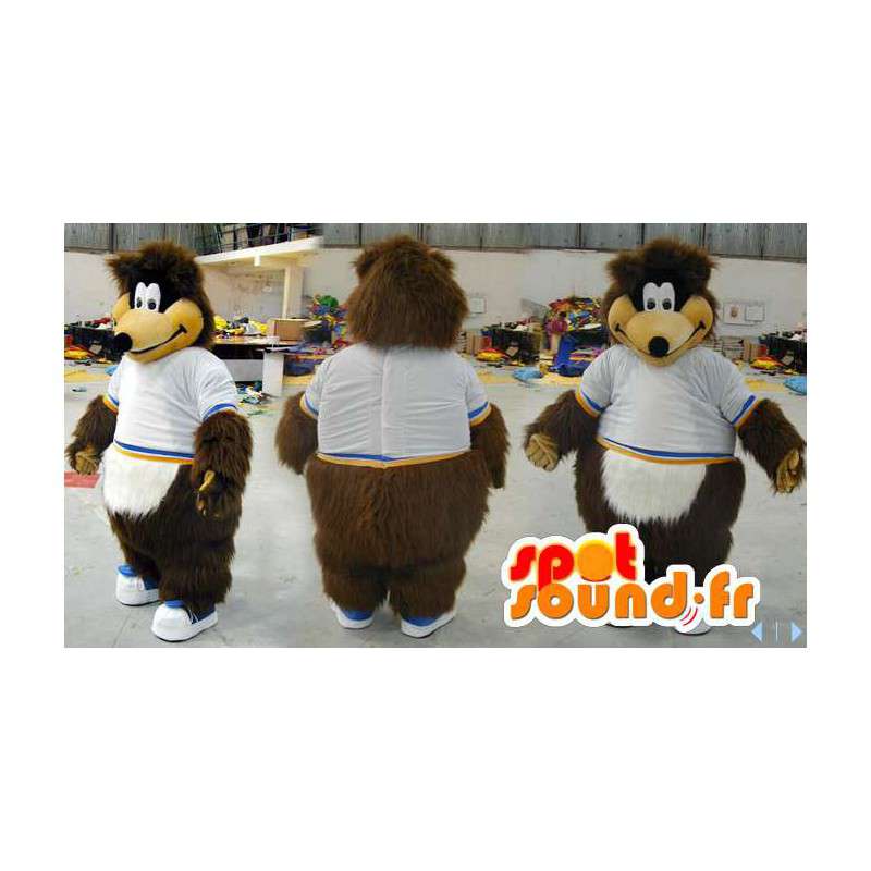 Brown bear mascot in white shirt - MASFR006592 - Bear mascot