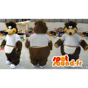 Mascot urso pardo na camisa branca - todos os tamanhos - MASFR006592 - mascote do urso