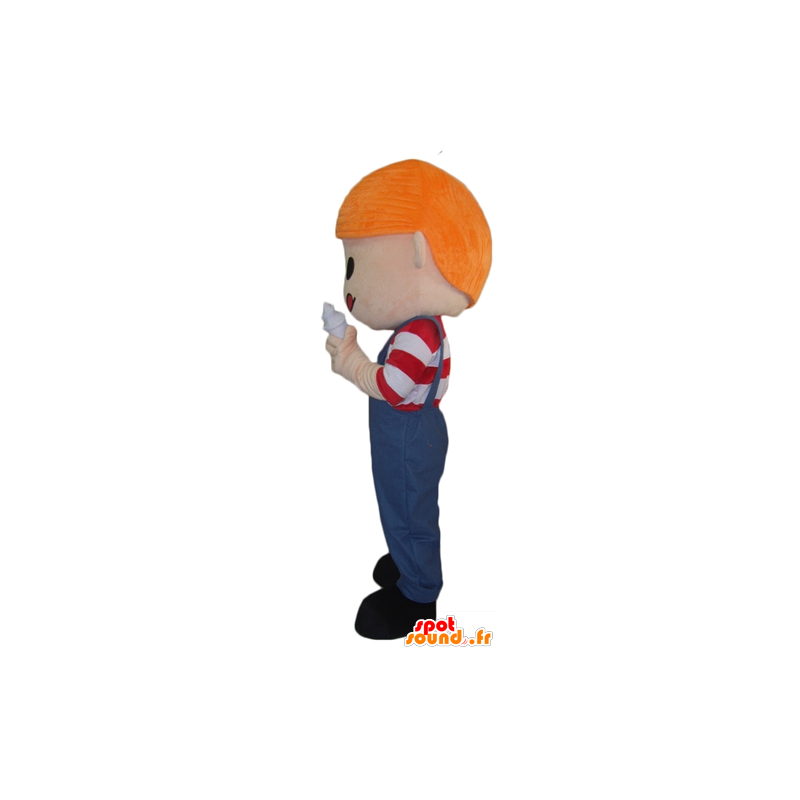 Redhead mascot, in overalls, with ice - MASFR24004 - Mascots boys and girls Redhead mascot, in overalls, with ice - MASFR24004 - Mascots boys and girls