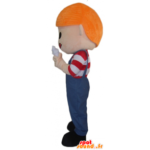 Mascote ruiva, de macacão, com gelo - MASFR24004 - Mascotes Boys and Girls