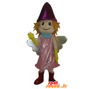Mascotte de petite fée souriante, avec une robe rose - MASFR24006 - Mascottes Fée