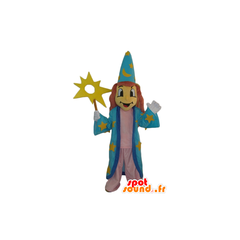 Mascot feiticeira, bruxa, com um vestido azul - MASFR24007 - Mascotes humanos