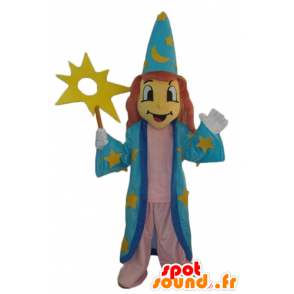 Mascotte de magicienne, de sorcière, avec une robe bleue - MASFR24007 - Mascottes Humaines