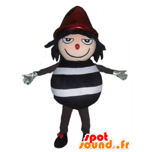 Mascote do boneco de neve listrado preto e branco, com um boné vermelho - MASFR24008 - Mascotes não classificados
