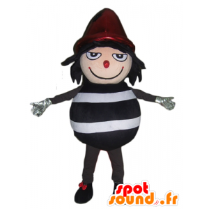 Mascotte de bonhomme rayé noir et blanc, avec un bonnet rouge - MASFR24008 - Mascottes non-classées