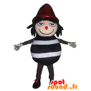Mascotte de bonhomme rayé noir et blanc, avec un bonnet rouge - MASFR24008 - Mascottes non-classées