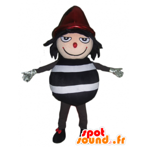 Striped Schneemann Maskottchen Schwarz und Weiß, mit einer roten Kappe - MASFR24008 - Maskottchen nicht klassifizierte