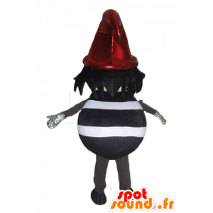 Mascotte de bonhomme rayé noir et blanc, avec un bonnet rouge - MASFR24008 - Mascottes non-classées