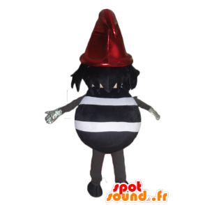 Mascotte de bonhomme rayé noir et blanc, avec un bonnet rouge - MASFR24008 - Mascottes non-classées