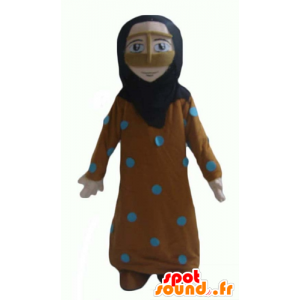 Eastern Maskottchen, eine verschleierte Frau, in Orange und Blau gekleidet - MASFR24009 - Maskottchen-Frau