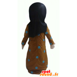 Mascote Oriental, uma mulher velada, vestido com laranja e azul - MASFR24009 - Mascotes femininos