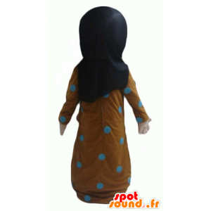Oost-mascotte, een gesluierde vrouw, gekleed in oranje en blauw - MASFR24009 - Vrouw Mascottes