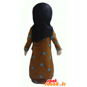 Mascote Oriental, uma mulher velada, vestido com laranja e azul - MASFR24009 - Mascotes femininos