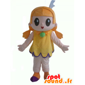 Mascot roodharige meisje met een gele jurk, zeer glimlachen - MASFR24012 - Mascottes Boys and Girls