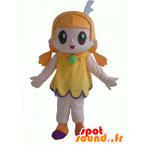 Menina ruiva mascote com um vestido amarelo, muito sorridente - MASFR24012 - Mascotes Boys and Girls
