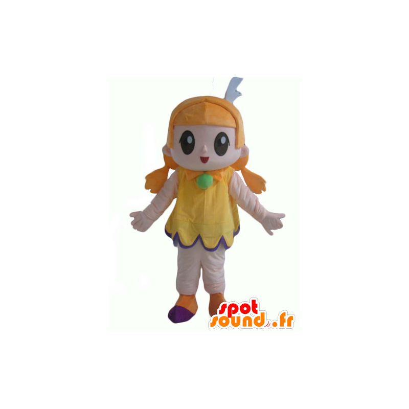 Mascot roodharige meisje met een gele jurk, zeer glimlachen - MASFR24012 - Mascottes Boys and Girls