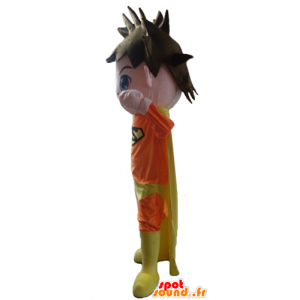 Superhero mascota vestida de naranja y amarillo - MASFR24017 - Mascota de superhéroe