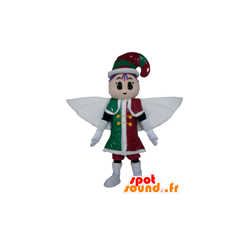 Fada Mascot, duende, vestido vermelho, verde e branco - MASFR24018 - fadas Mascotes