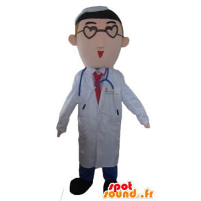 Μασκότ γιατρό σε γιατρό σε ένα λευκό παλτό - MASFR24025 - Ανθρώπινα Μασκότ