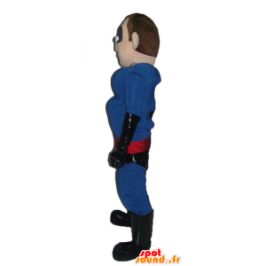 Superheltmaskot i blå, sort og rød tøj - Spotsound maskot