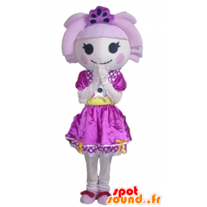 Pigemaskot med hår og en lilla kjole - Spotsound maskot kostume
