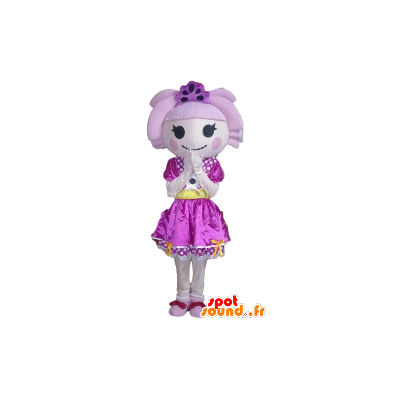 Mascotte de fillette avec des cheveux et une robe violette - MASFR24028 - Mascottes Garçons et Filles