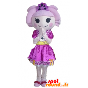 Flickamaskot med hår och en purpur klänning - Spotsound maskot