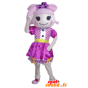Flickamaskot med hår och en purpur klänning - Spotsound maskot