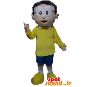 Mascotte d'homme, avec des lunettes, et une tenue jaune et bleue - MASFR24029 - Mascottes Homme