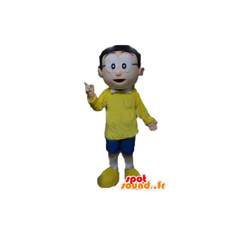 Mascot man met een bril en een gele en blauwe outfit - MASFR24029 - man Mascottes