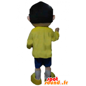 Mascotte con gli occhiali e un vestito giallo e blu - MASFR24029 - Umani mascotte