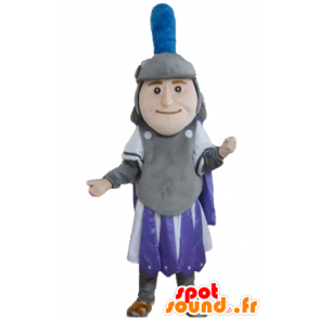 Mascotte de chevalier, en tenue grise, violette et blanche - MASFR24030 - Mascottes de chevaliers