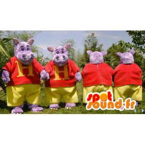 Lila Flusspferd Maskottchen gekleidet. Packung mit 2 - MASFR006599 - Maskottchen Nilpferd