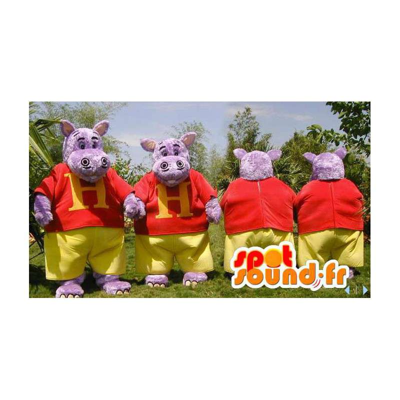 Oblečené fialové hroch maskoti. Pack 2 - MASFR006599 - Hippo Maskoti