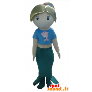 Mascot blond sirene, blauw en groen - MASFR24031 - Mascottes van de oceaan